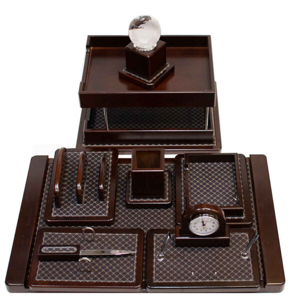 مجموعة مكتب من الخشب عشر قطع باللون البني