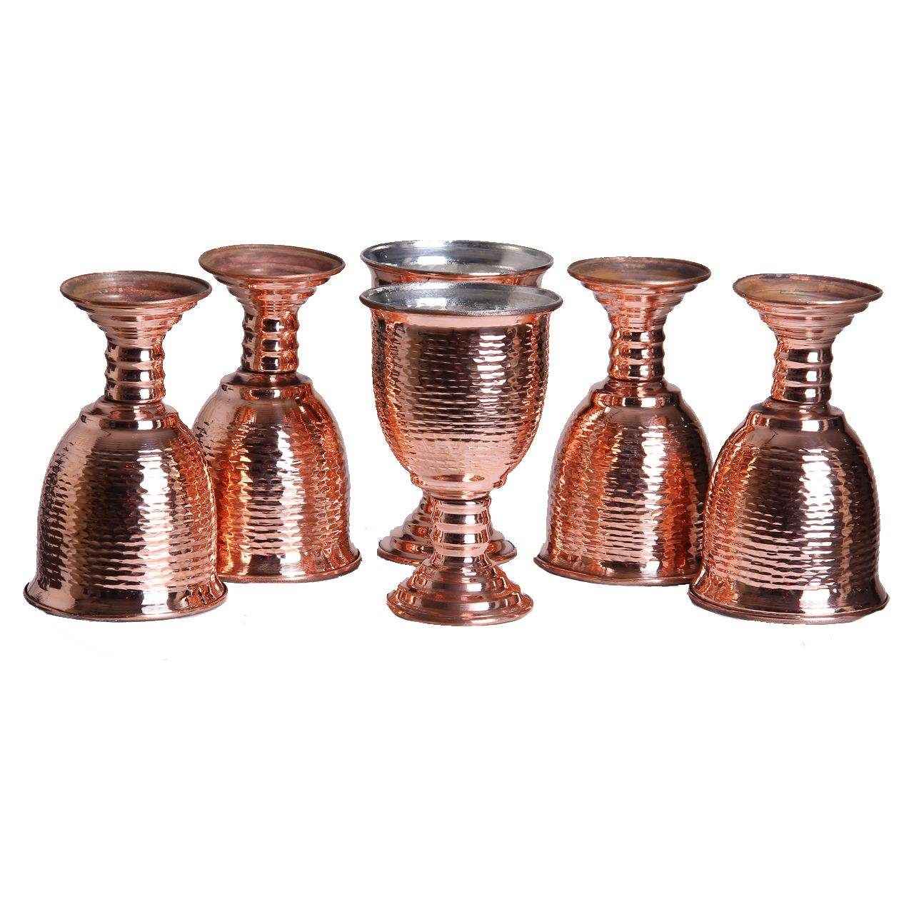 مجموعة من 6 كؤوس نبيذ مصنوعة يدويًا من النحاس الإيراني – نموذج جام المطرقة