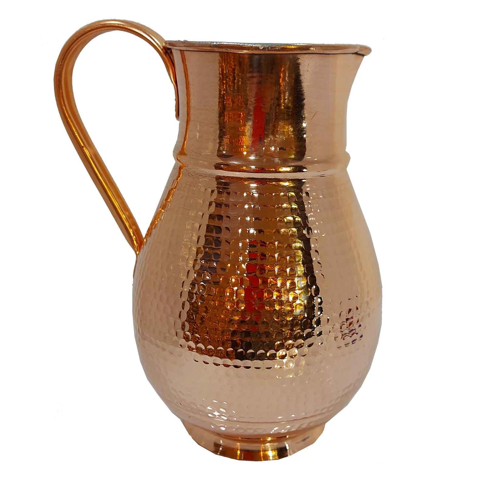 مجموعة من 8 أكواب نحاس إيراني مصنوعة يدويًا بمقابض للمشروبات الباردة – مطرزة بطريقة مع إبريق