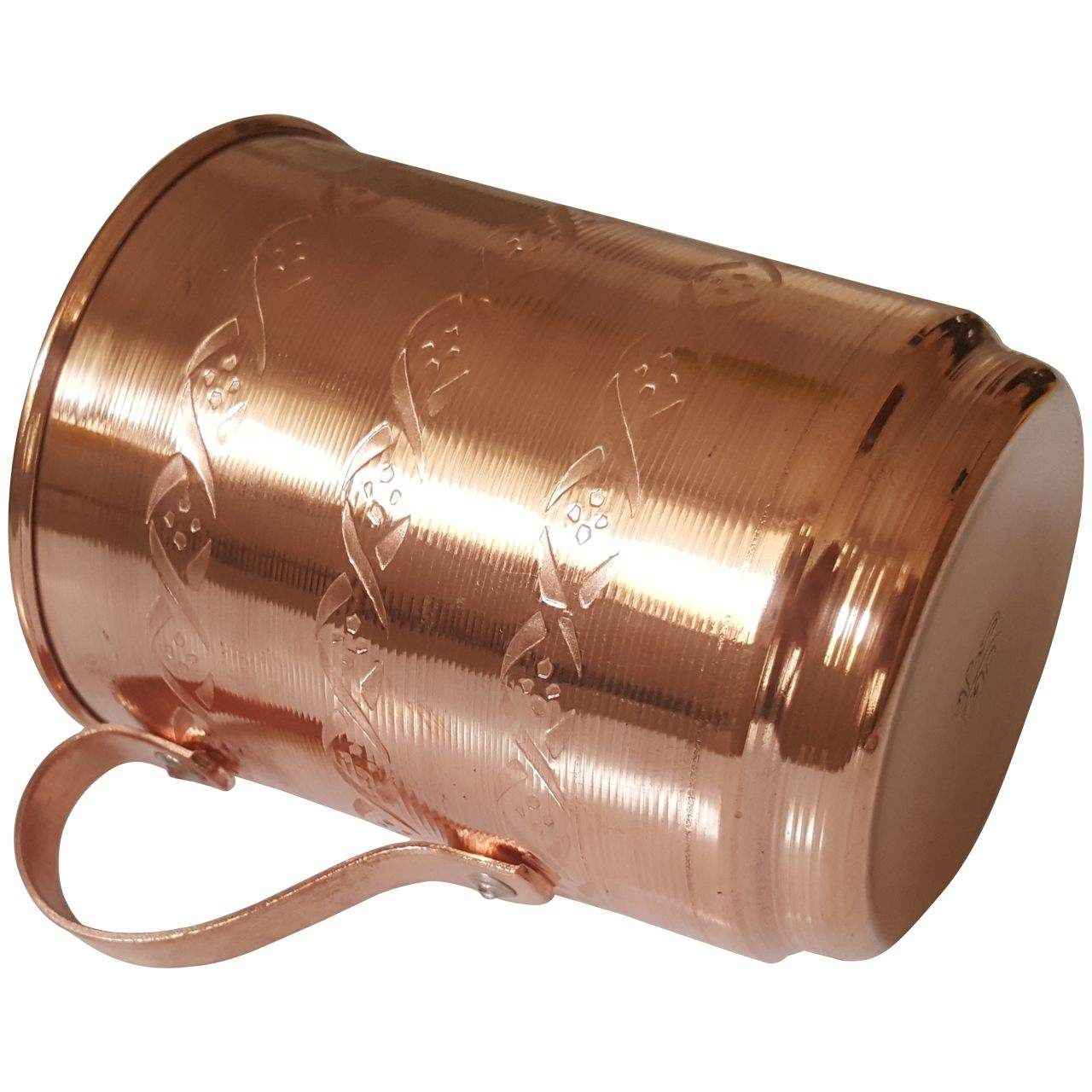 كوب نحاس إيراني مصنوع يدويًا بمقبض للمشروبات الباردة – مطرز بطريقة بهار