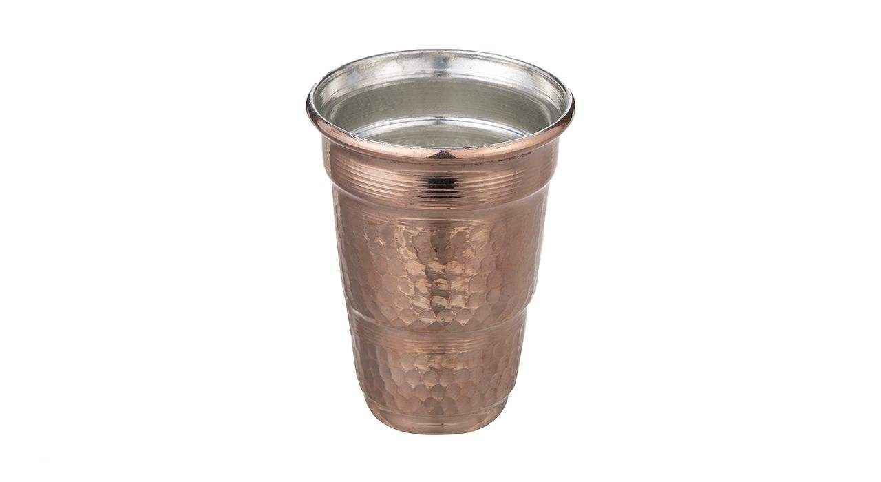 كوب نحاس إيراني مصنوع يدويًا بمقبض للمشروبات الباردة – مطرز بطريقة جم