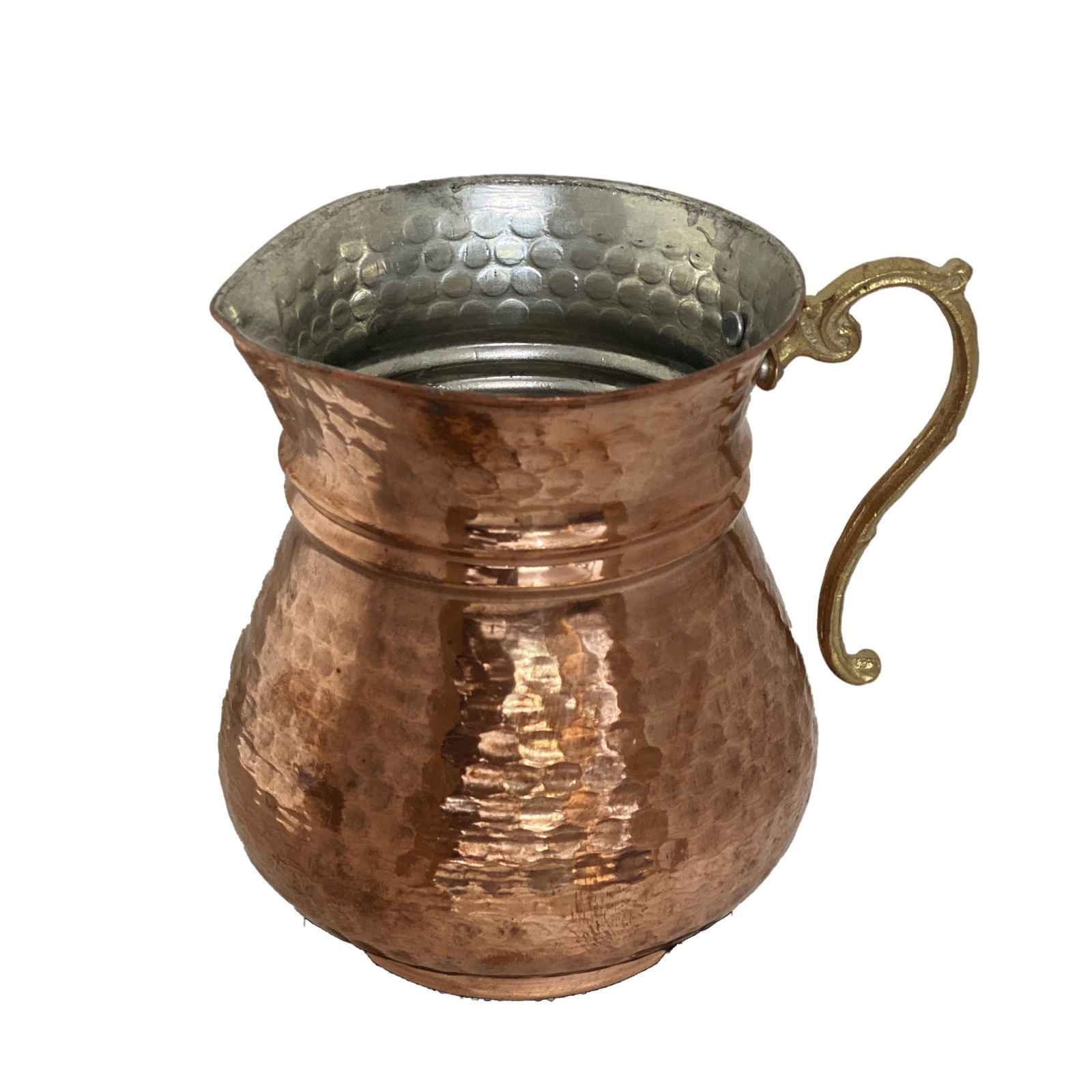 مجموعة من 8 أكواب نحاس إيراني مصنوعة يدويًا بمقابض للمشروبات الباردة – مطرزة بطريقة قمر