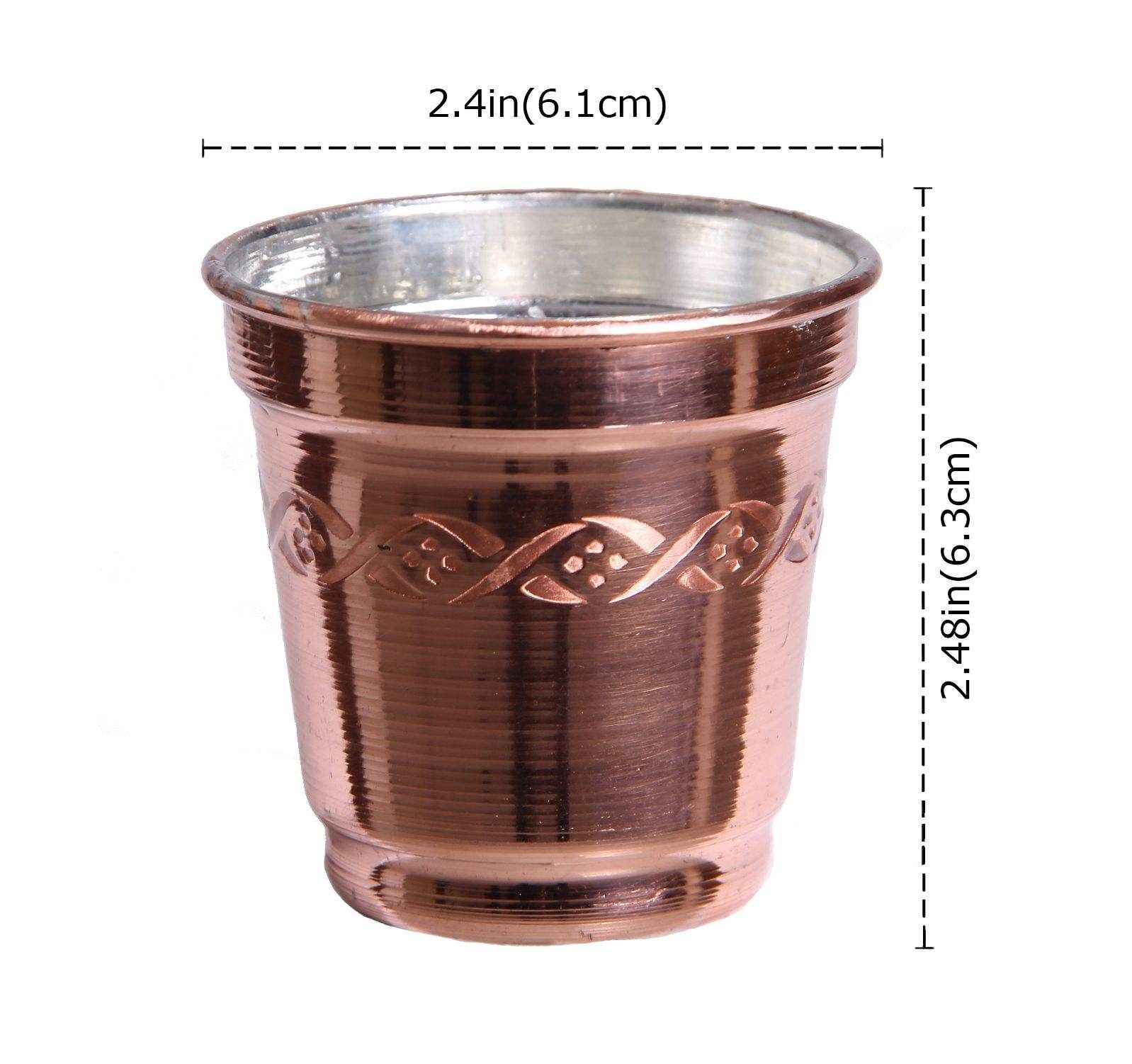 مجموعة من 6 أكواب نحاس إيراني مصنوعة يدويًا بمقابض للمشروبات الباردة – مطرزة بطريقة ياس