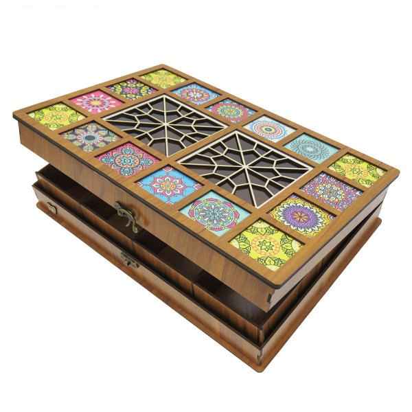 صندوق منظم لأكياس الشاي الخشبية ديلوكس