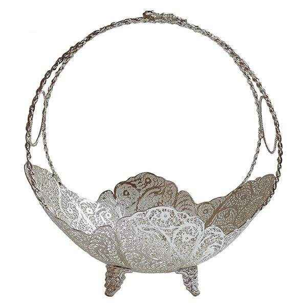 طبق فاكهة فضي إيراني مزخرف بالنقش المعقّد (ماليله-كاري) موديل ماه