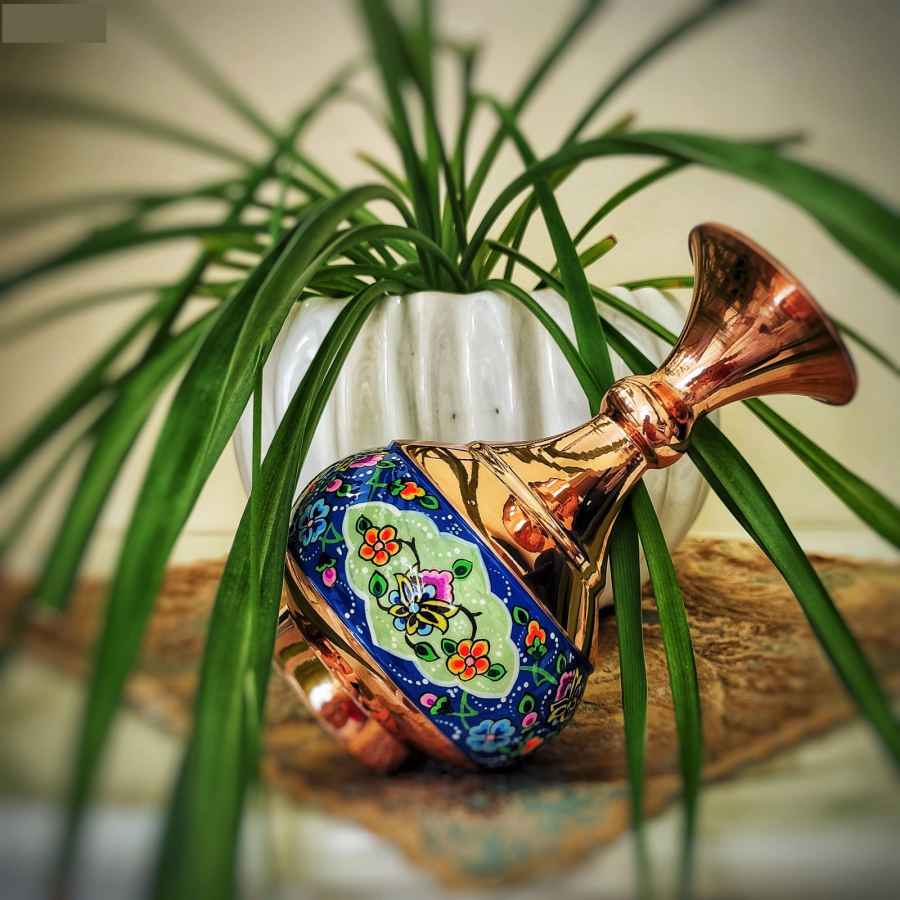 وعاء سكر إيراني نحاسي مصنوع يدويًا بغطاء ومزهريات – ميناكاري پرداز