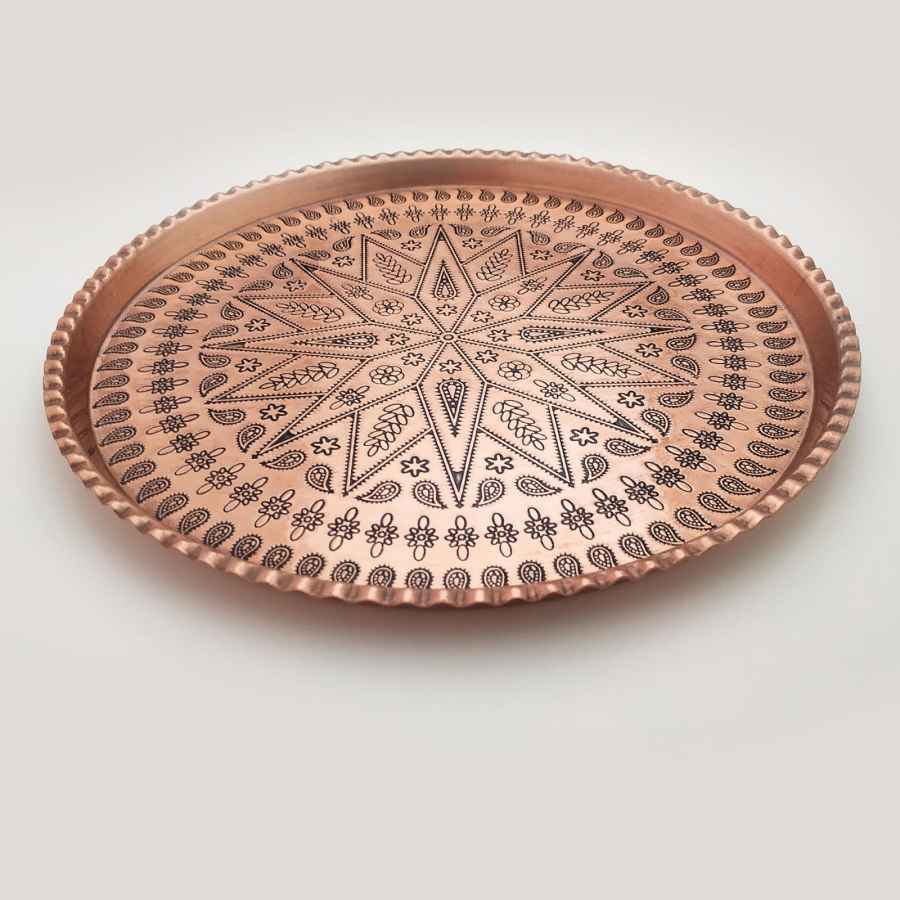 صينية تقديم نحاسية إيرانية مطروقة تقليدياً روزجولد