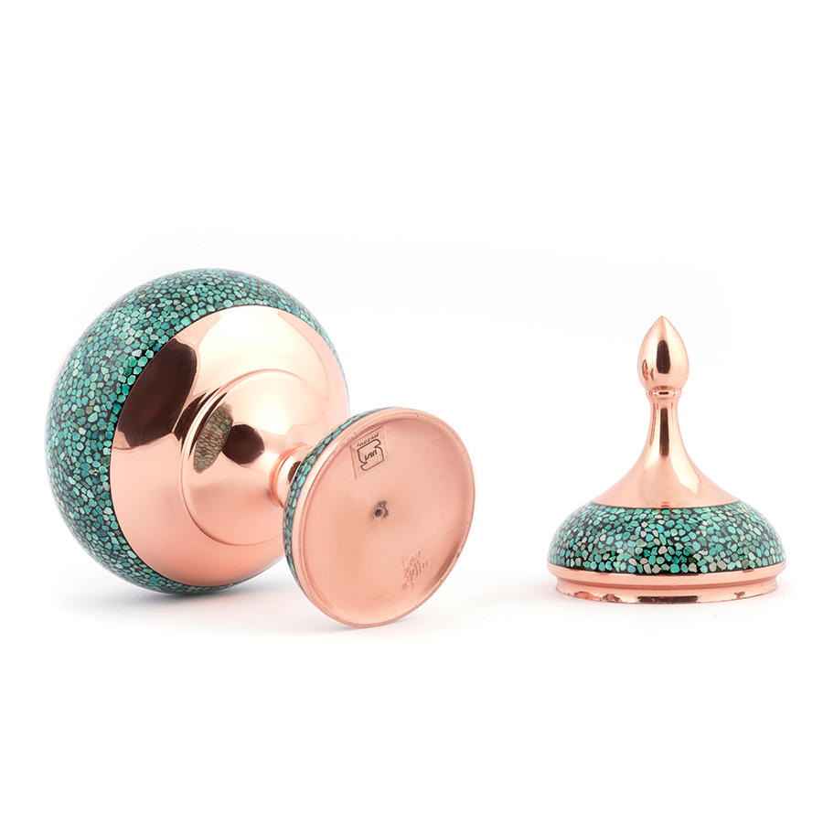 وعاء سكر إيراني نحاسي مرصع بالفيروز مصنوع يدويًا – سينري