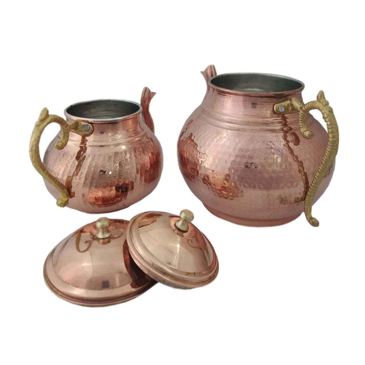 إبريق شاي نحاسي مزدوج مطروق إيراني متين طه