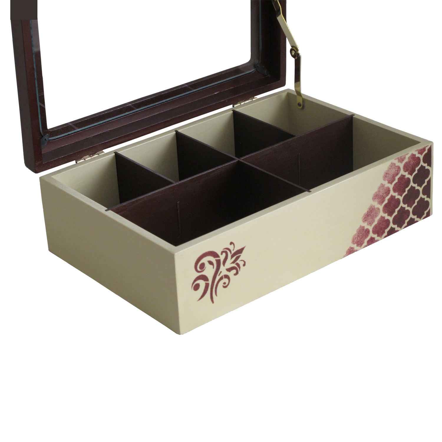 صندوق منظم لأكياس الشاي الخشبية مع صدور كريمي