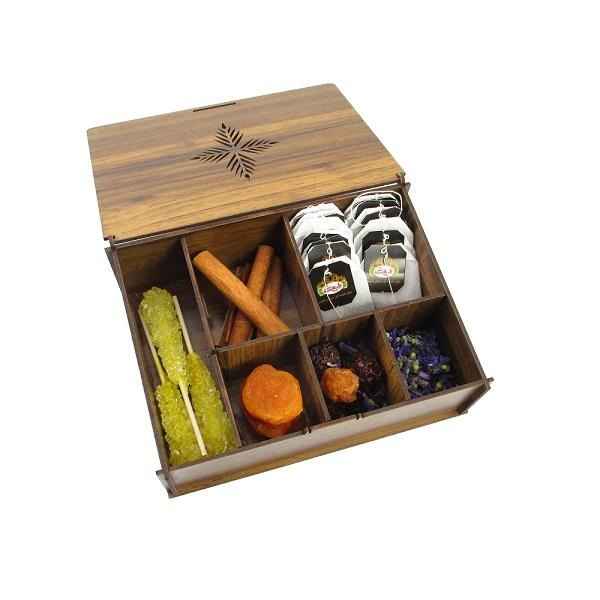 صندوق منظم لأكياس الشاي الخشبية مع صدور مشمس