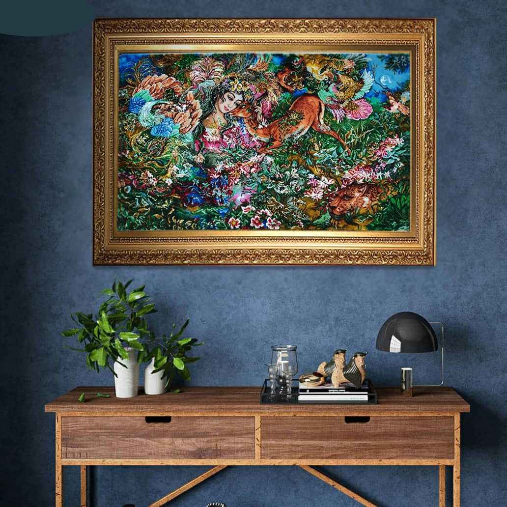 سجادة حائط إيرانية مصنوعة يدوياً من تبريز تصوّر فسيفساء الوجود