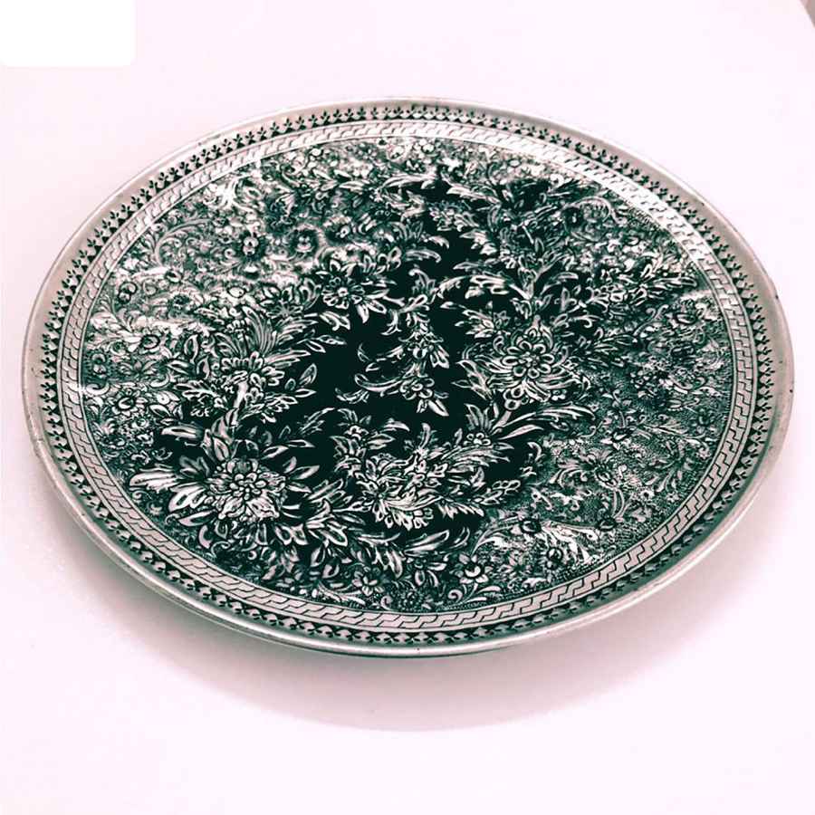 صينية نحاسية زخرفية محفورة يدويًا بجهاني إيراني تقليدي