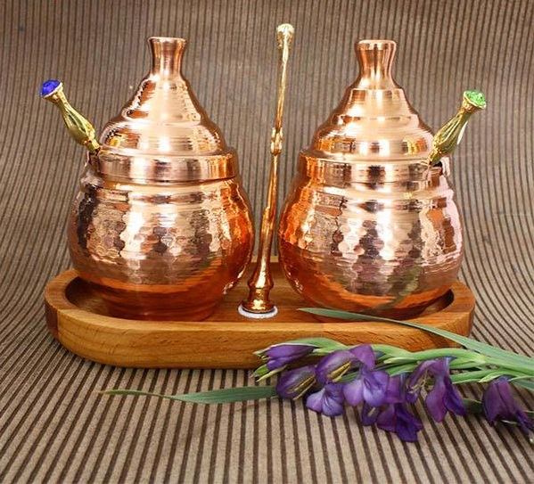 جرة تخزين مطبخ نحاسية مصنوعة يدويًا – مثالية لتنظيم المطبخ (2x)