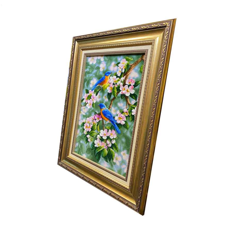 سجادة إيرانية تصويرية محبوكة يدويًا من تبريز تصور زهور سبارو الزرقاء