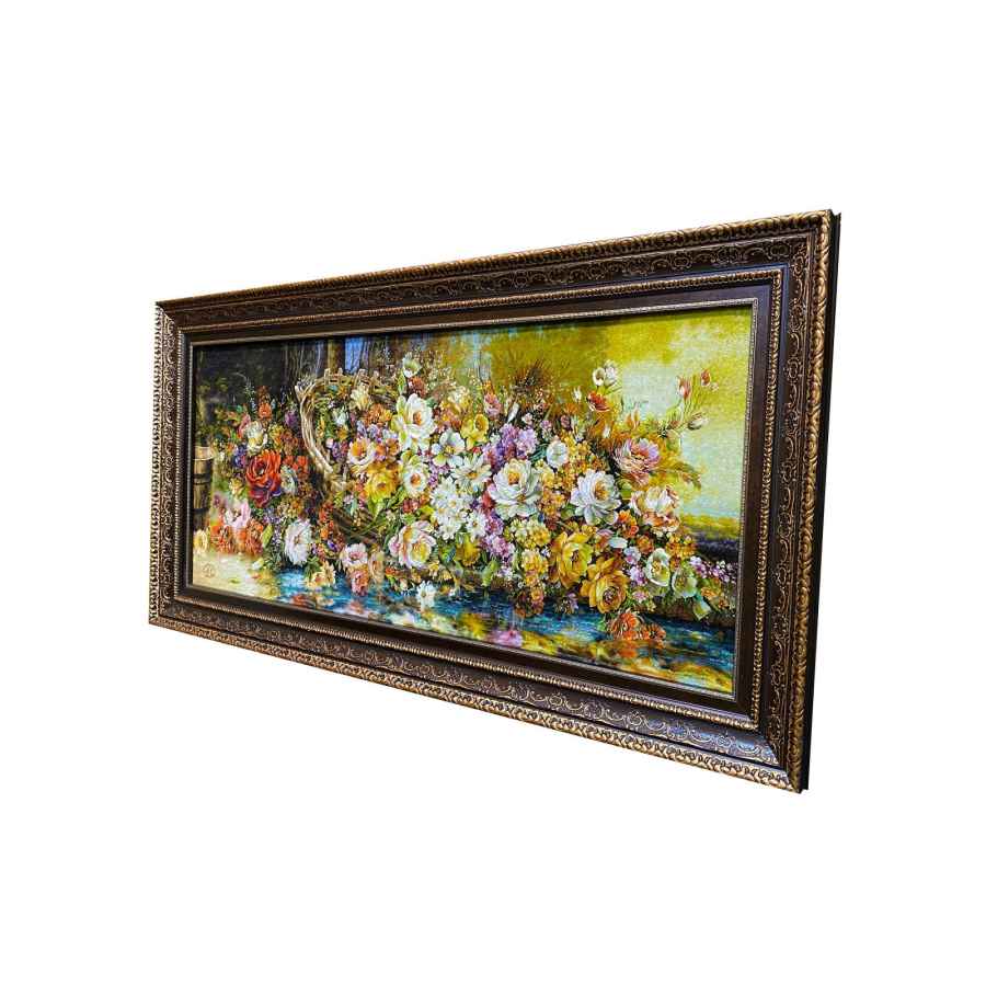 سجادة إيرانية تصويرية محبوكة يدويًا من تبريز تصور الزهور