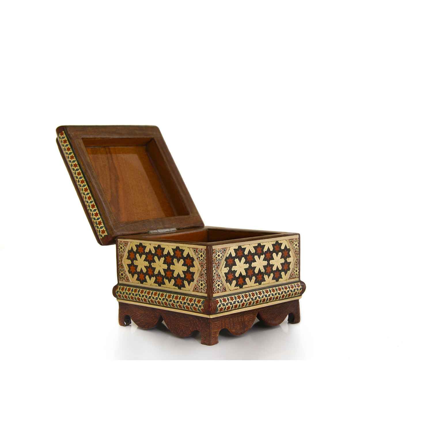 صندوق مجوهرات خشبي مصنوع يدويًا بتصميم ختام إيراني – صحراء