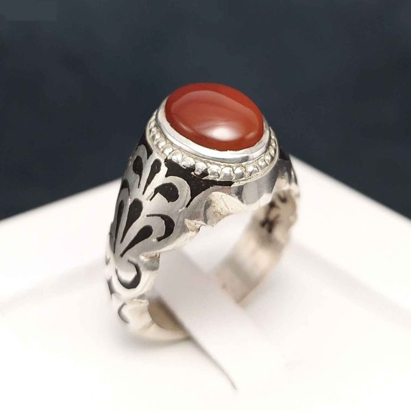 حلقة فضية إيرانية من العقيق اليمني للرجال - آراد