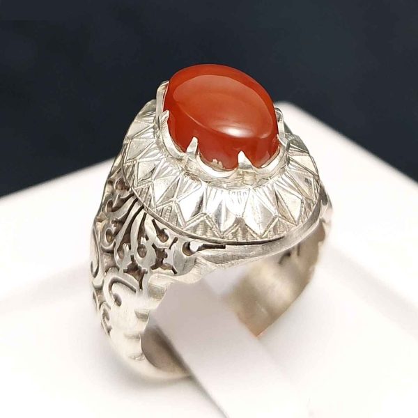 حلقة فضية إيرانية من العقيق اليمني للرجال - تابان