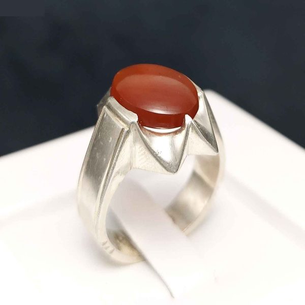 حلقة فضية إيرانية من العقيق اليمني للرجال - فاندي