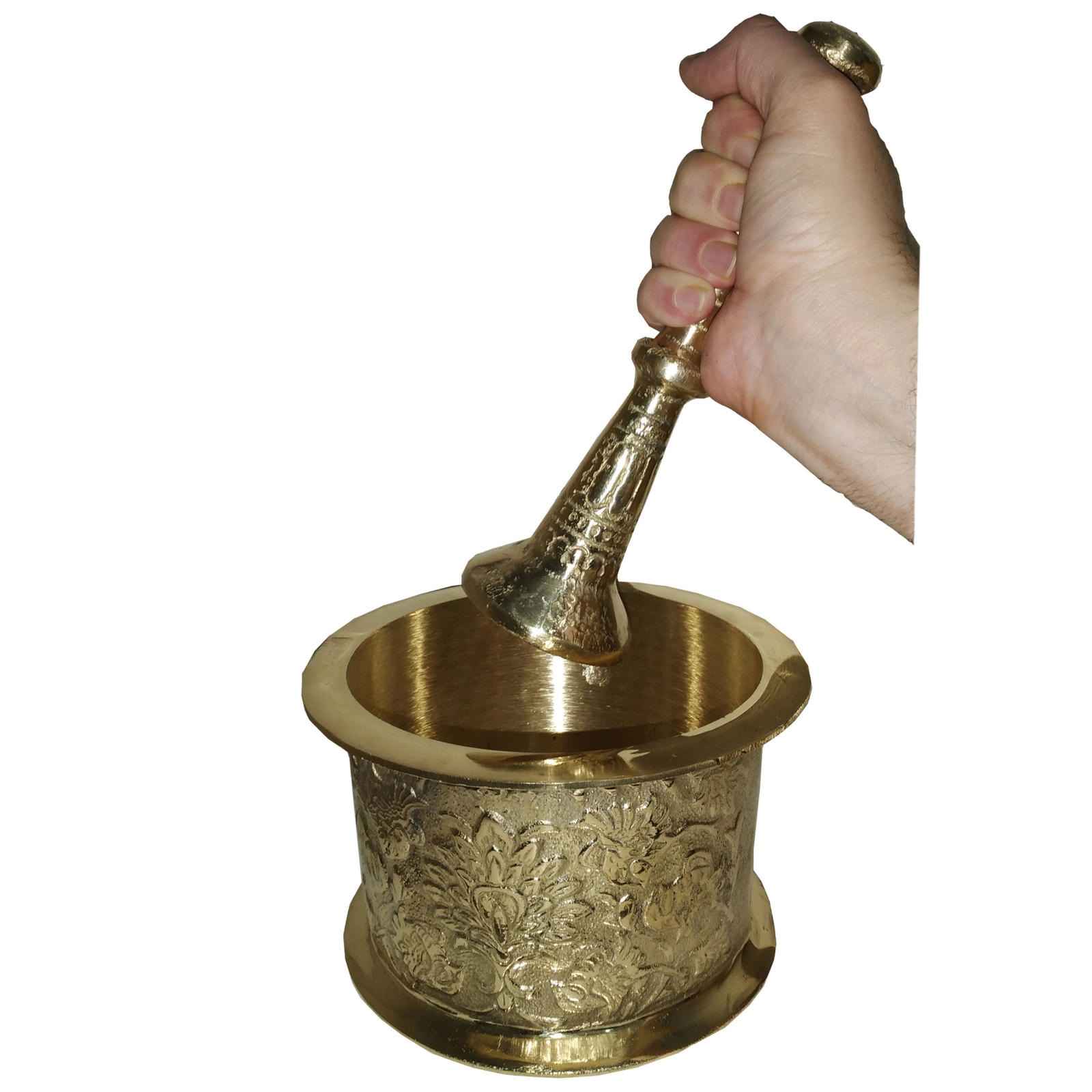 مدق وهاون نحاسي بنمط زهور إيراني تقليدي، النمط الأرشي