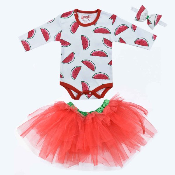 طقم ملابس للرضع من 3 قطع موديل يلدا بنقشة البطيخ