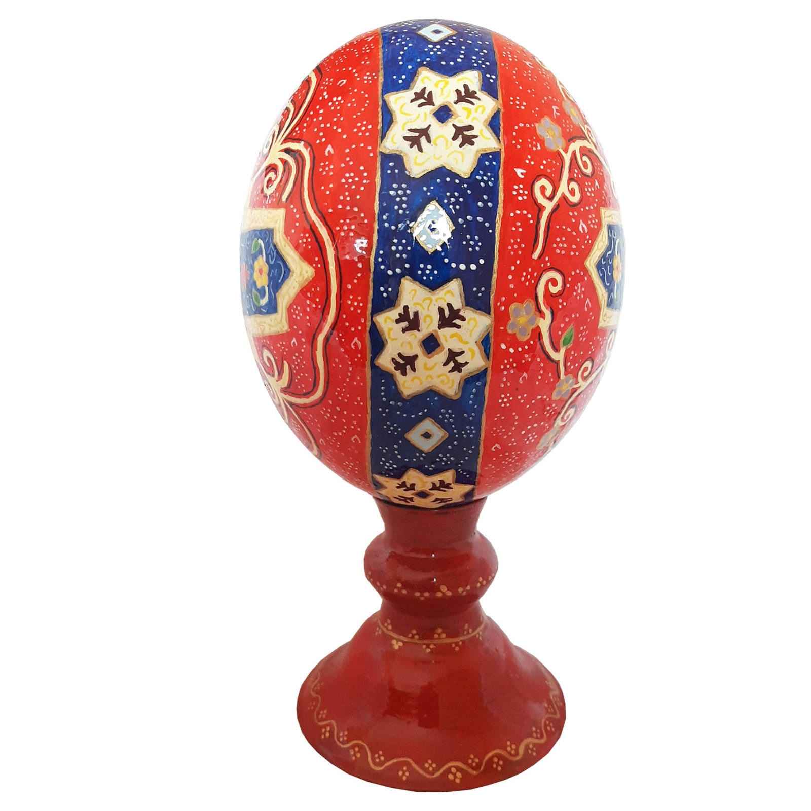 بيض النعام الزخرفي الإيراني المزخرف يدويًا – أحمر