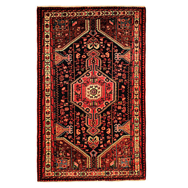 سجادة إيرانية من الصوف معقودة يدويًا بتصميم ميدالية وتصميم لاجك بلون كريم