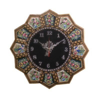 ساعة حائط إيرانية خشبية يدوية – فن خاتم، غلبان