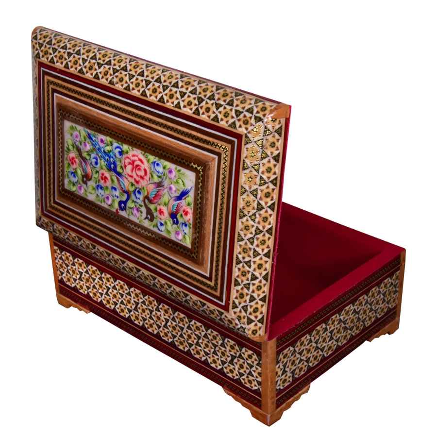 صندوق مجوهرات خشبي مصنوع يدويًا بتصميم ختام إيراني – زينة