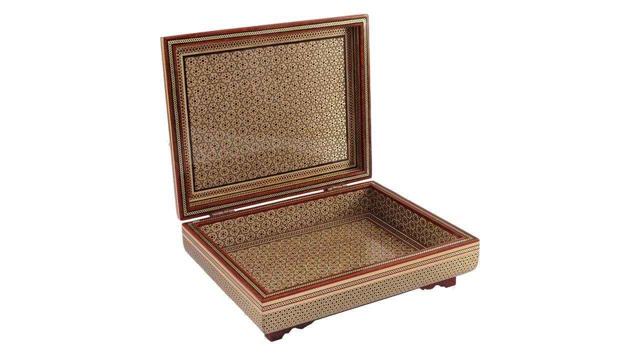 صندوق مجوهرات خشبي مصنوع يدويًا بتصميم ختام إيراني – جوهران