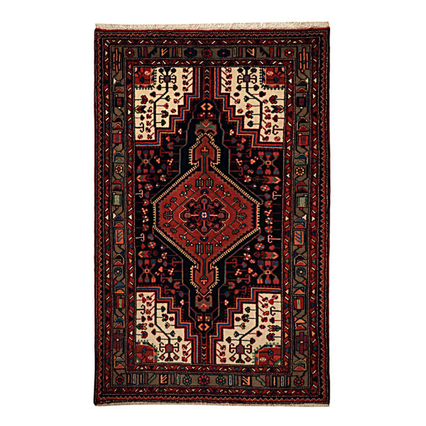 سجادة إيرانية من الصوف معقودة يدويًا بتصميم ميدالية، نموذج آرامي.