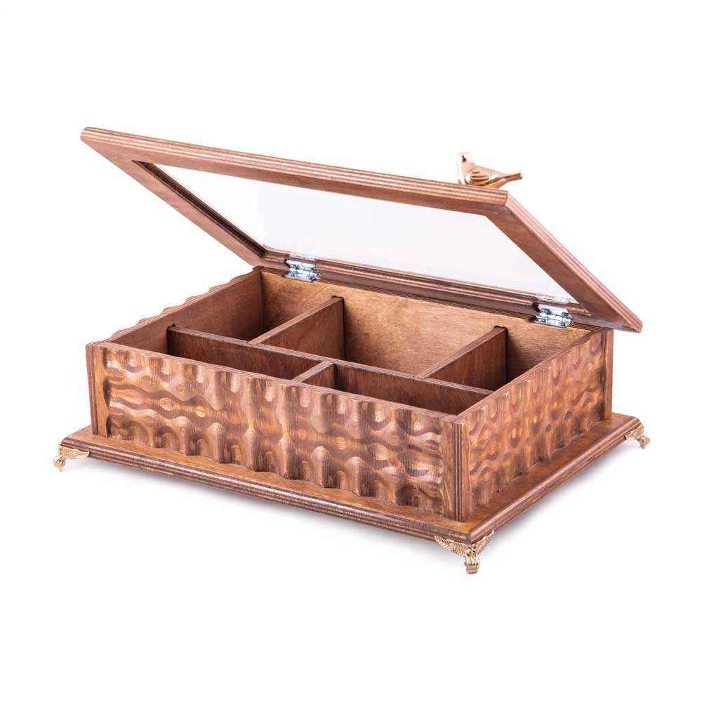 صندوق منظم لأكياس الشاي الخشبية مع صدور ديبا