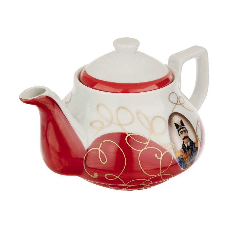 إبريق خزفي لتقديم الشاي باللون الأبيض مع تصميم زهري قاجار