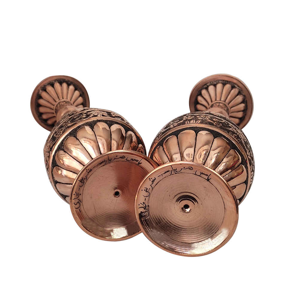 مجموعة من 2 مزهرية نحاسية إيرانية محفورة يدويًا بتصميم لافين زخرفية