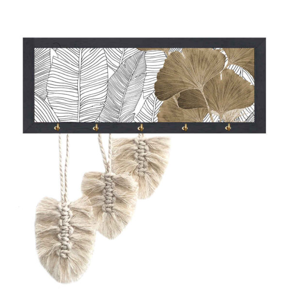 حامل مفاتيح جداري خشبي مزخرف بتصميم بوهيمية