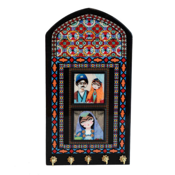 حامل مفاتيح جداري خشبي إيراني مصنوع يدويًا - نموذج سنتي