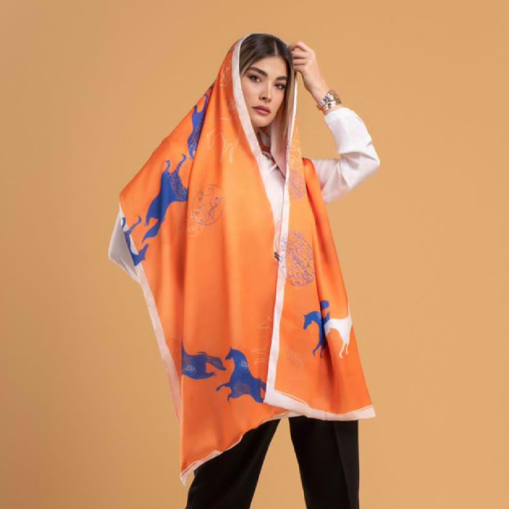 وشاح إيراني مطبوع من الحرير مزدوج الوجهين بنقش خط فني قصيدة رومي