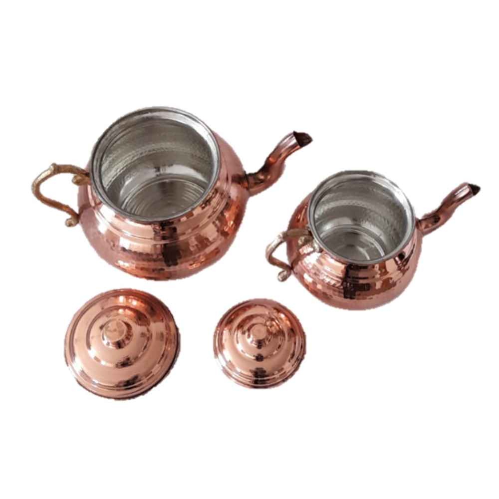 إبريق شاي نحاسي مزدوج مطروق إيراني متين صدف