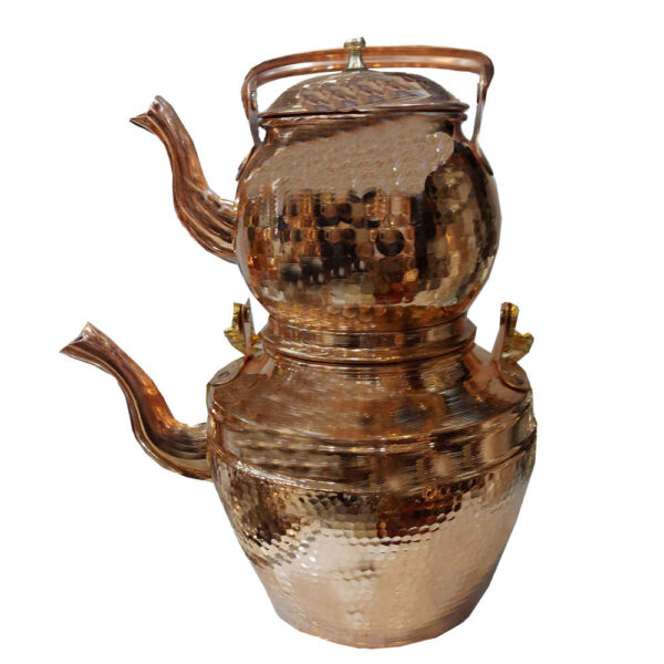 إبريق شاي نحاسي مزدوج مطروق إيراني متين زرين