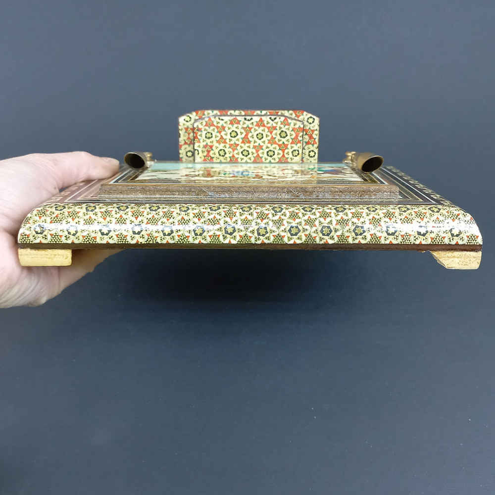 حامل قلم خشبي إيراني مصنوع يدويًا للمكتب – فن خاتمكاري الأنيق، أسطيري