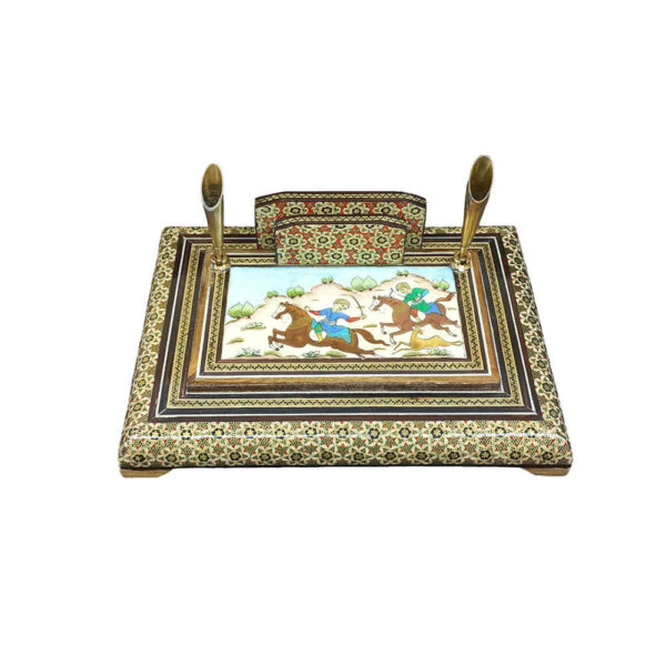 حامل قلم خشبي إيراني مصنوع يدويًا للمكتب - فن خاتمكاري الأنيق، أسطيري