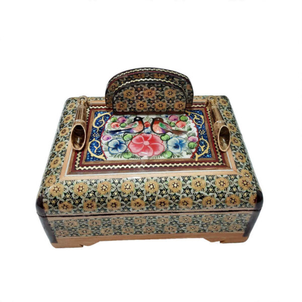 حامل قلم خشبي إيراني مصنوع يدويًا للمكتب - فن خاتمكاري الأنيق، زهور