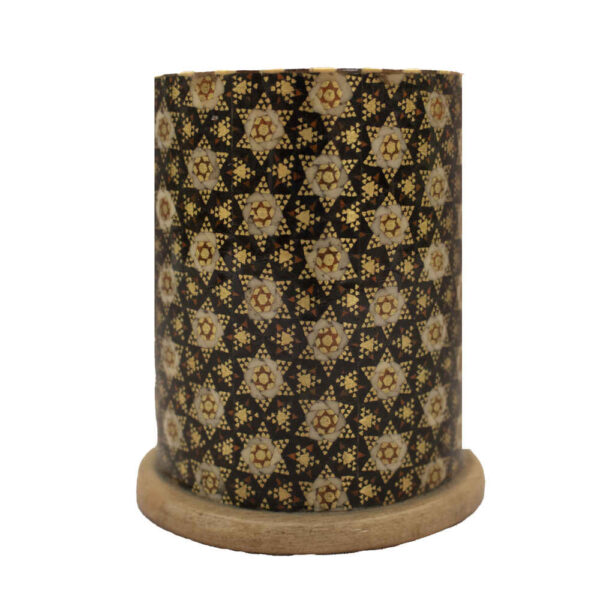 حامل خشبي مصنوع يدوياً – نقش خزان مع خاتمكاري