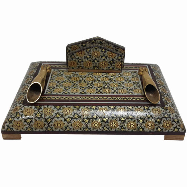 حامل قلم خشبي إيراني مصنوع يدويًا للمكتب - فن خاتمكاري الأنيق، خورشيد