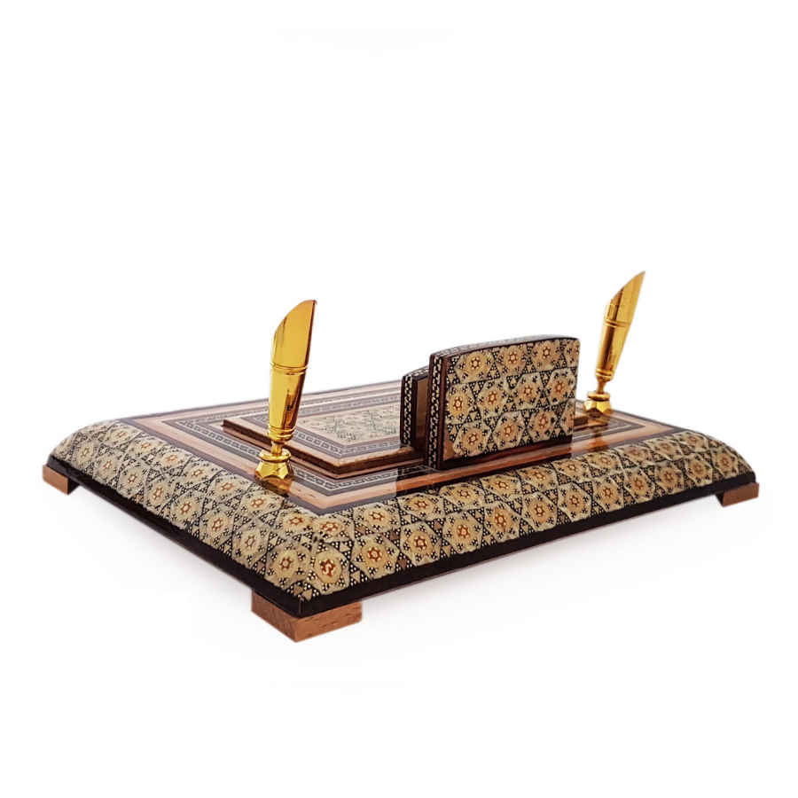 حامل قلم خشبي إيراني مصنوع يدويًا للمكتب – فن خاتمكاري الأنيق، لوكس