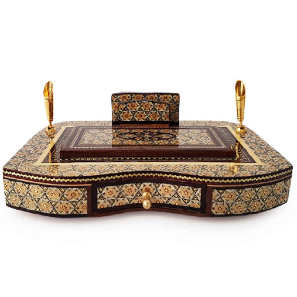 حامل قلم خشبي إيراني مصنوع يدويًا للمكتب - فن خاتمكاري الأنيق، فخامة