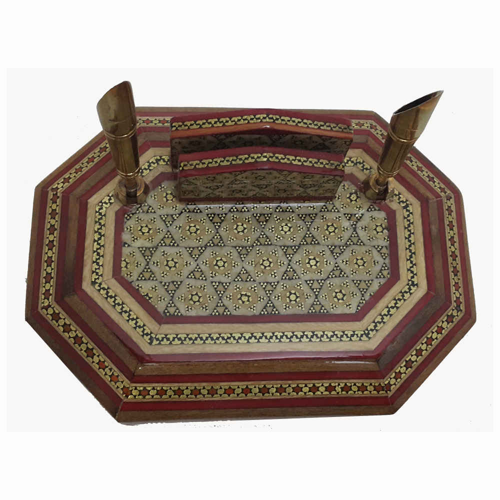 حامل قلم خشبي إيراني مصنوع يدويًا للمكتب – فن خاتمكاري الأنيق، مديرية