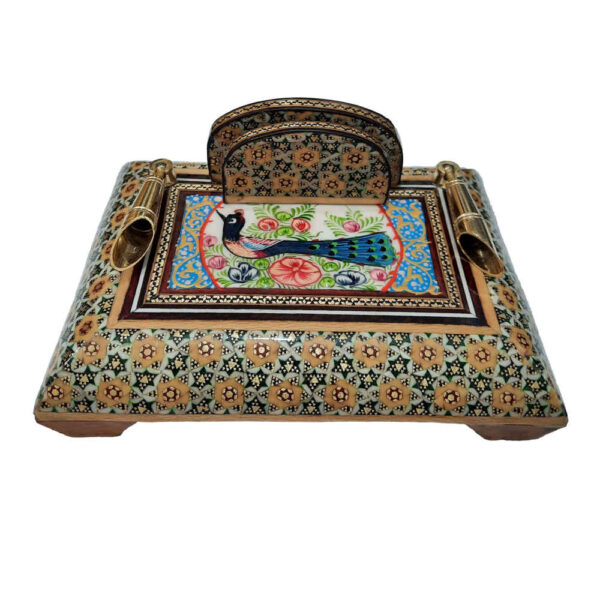 حامل قلم خشبي إيراني مصنوع يدويًا للمكتب - فن خاتمكاري الأنيق، تاووس