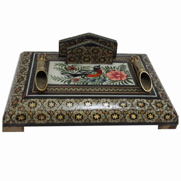 حامل قلم خشبي إيراني مصنوع يدويًا للمكتب - فن خاتمكاري الأنيق، تقليدي